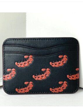 Coach Wavy Card Case CQ866 Caterpillar Coachtopia Black Leather Wallet
